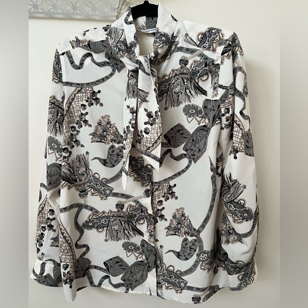 Alfred Dunner Tie Front Tassel Print Blouse Size 12